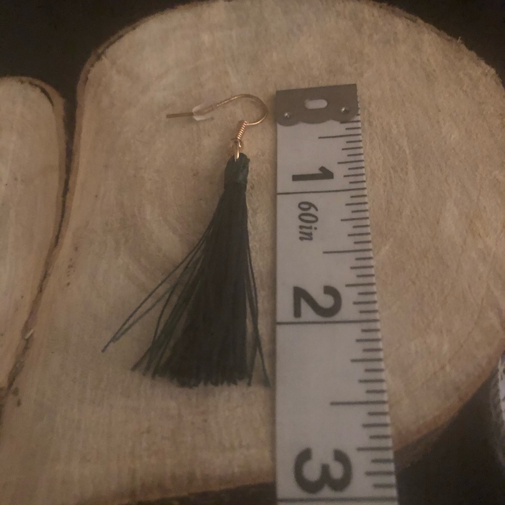 Handmade Brand New Dark Green Tassel Earrings. - Picture 4 of 5